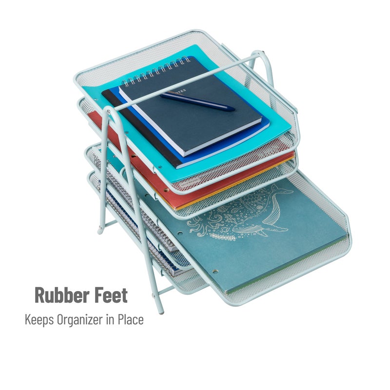 Mind Reader 5-Tier Paper Tray, Desktop Organizer, File Storage, Office, Metal Mesh, 11.75"L x 14"W x 15"H, Blue - Image 5